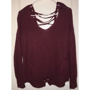 American Rag Burgundy Lace Up Sweater